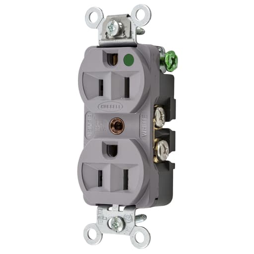 Hubbell Wiring Device - Hubbell HBL8200HGDUP Receptacle, COM/HG, 15A 125V, 5-15R, GY