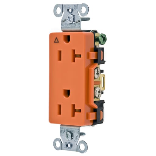 Hubbell Wiring Device - Hubbell IG20DR 20 Amp 125 Volt 2-Pole 3-Wire NEMA 5-20R Orange Isolated Ground Straight Blade Duplex Receptacle
