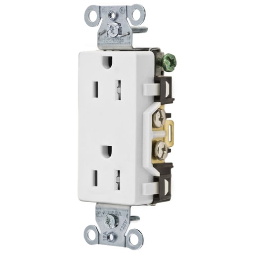 Hubbell Wiring Device - Hubbell DR15WHITR TAMP RES, DECO FACE, 15A 125V, 5-15R, WH