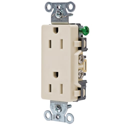 Hubbell Wiring Device - Hubbell DR15LADECO Receptacle, COMM GRD, 15A 125V, 5-15R, LA