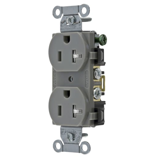 Hubbell Wiring Device - Hubbell BR20GRYTR T-RES, COM GRD, 20A 125V, 5-20R, GY, B+S