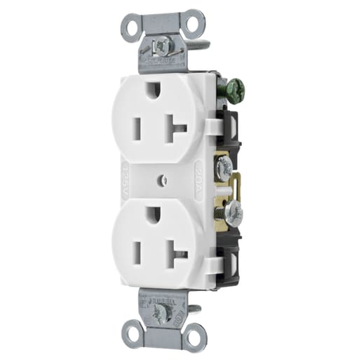Hubbell Wiring Device - Hubbell CR20-WHI White 20A 125V Duplex Receptacle. Commercial Spec Grade