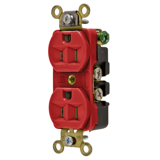 Hubbell Wiring Device - Hubbell HBL5252R 15 Amp 125 Volt 2-Pole 3-Wire NEMA 5-15R Red Straight Blade Duplex Receptacle