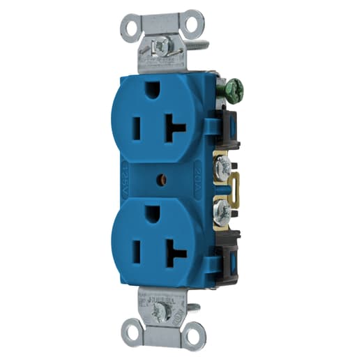 Hubbell Wiring Device - Hubbell BR20BL Receptacle, DUP SB, COM GRD, 20A 125V, B/S, BL
