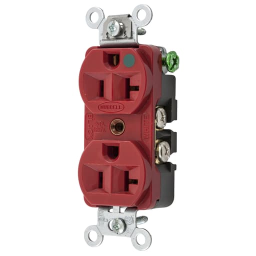 Hubbell Wiring Device - Hubbell HBL8300HRED 20 Amp 125 Volt 2-Pole 3-Wire NEMA 5-20R Red Straight Blade Duplex Receptacle