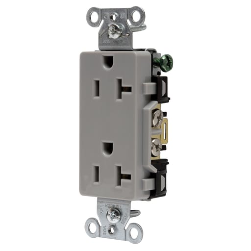 Hubbell Wiring Device - Hubbell DR20GRY 20 Amp 125 Volt 2-Pole 3-Wire NEMA 5-20R Gray Nylon Straight Blade Duplex Receptacle