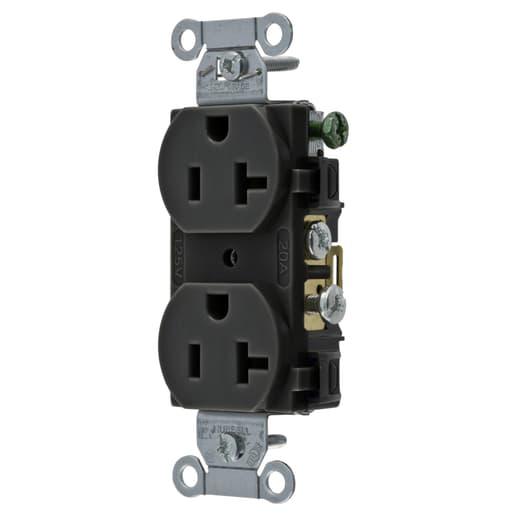 Hubbell Wiring Device - Hubbell CR20BLK 20 Amp 125 Volt 2-Pole 3-Wire NEMA 5-20R Black Straight Blade Duplex Receptacle