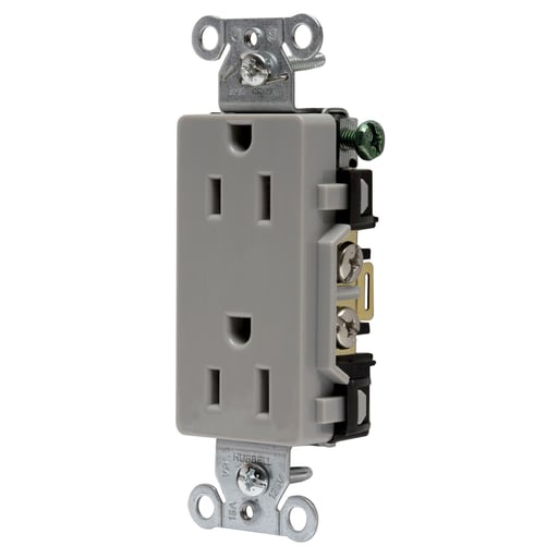 Hubbell Wiring Device - Hubbell DR15GRYDECO Receptacle, COMM GRD, 15A 125V, 5-15R, GY