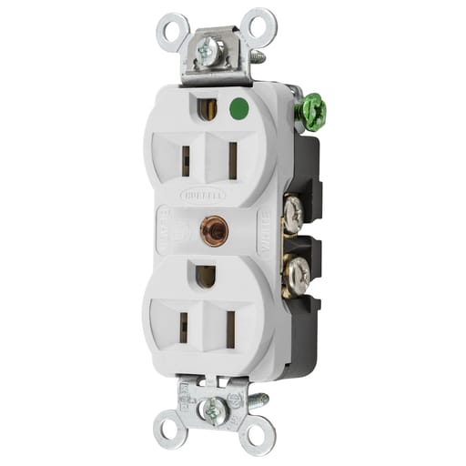 Hubbell Wiring Device - Hubbell HBL8200HWDUP Receptacle, COM/HG, 15A 125V, 5-15R, WH