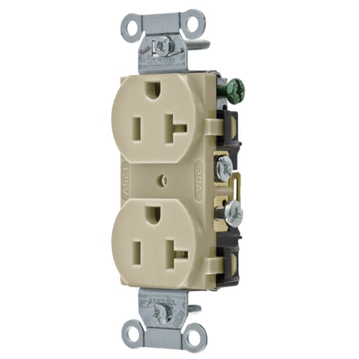 Hubbell Wiring Device - Hubbell CR20-I Ivory 20A 125V Duplex Receptacle. Commercial Spec Grade