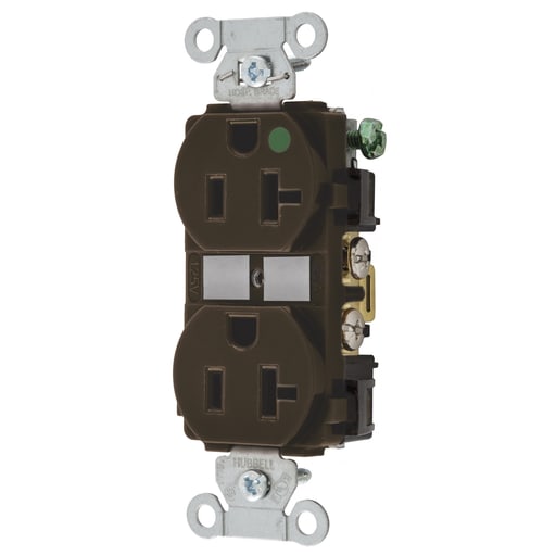 Hubbell Wiring Device - Hubbell 8300 Straight Blade Device, Duplex Receptacle, Hubbell-Pro, Hospital Grade, 20A 125V, 2-Pole 3-Wire Grounding, 5-20R, Brown