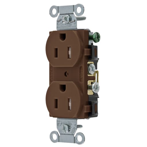 Hubbell Wiring Device - Hubbell CR15-TR Tamper Resistant Duplex Receptacle, Commercial Grade, 15A 125V - Brown