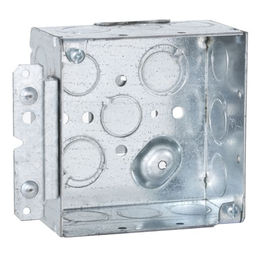 Raco Manufacturing - Raco 232HWP 4" Square Box, Welded, 2-1/8" Deep, Ten 1/2" KO's and Six TKO's, Raised Ground, UBS, HM Bracket