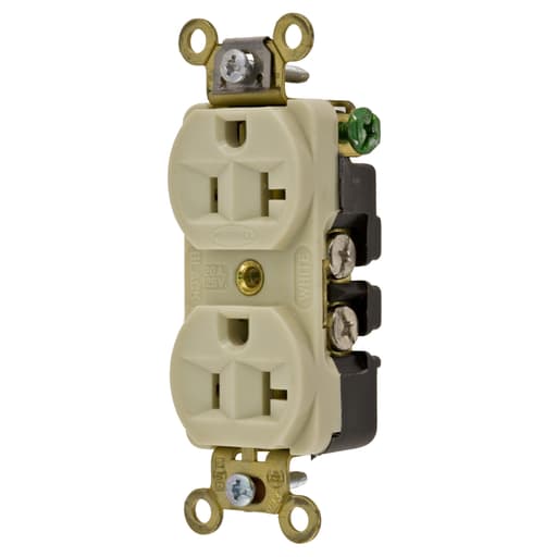 Hubbell Wiring Device - Hubbell HBL5352-I Ivory 20A 125V Duplex Receptacle. Extra Heavy Duty Compact Industrial Series