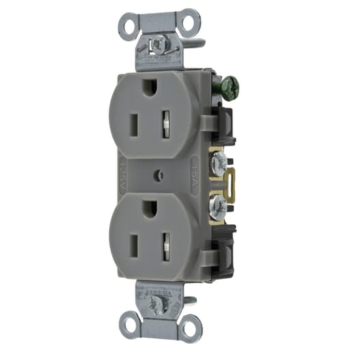 Hubbell Wiring Device - Hubbell BR15GRYTR T-RES, COM GRD, 15A 125V, 5-15R, GY, B+S