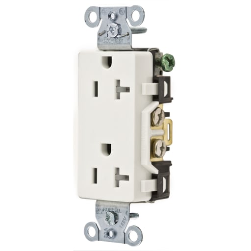 Hubbell Wiring Device - Hubbell DR20WHITR 20 Amp 125 Volt 2-Pole 3-Wire NEMA 5-20R White Decorator Straight Blade Receptacle
