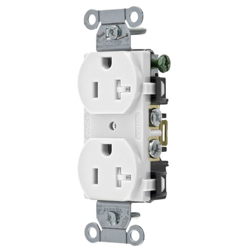Hubbell Wiring Device - Hubbell BR20-WHITR White 20A 125V Duplex Receptacle - Tamper Resistant. Commercial Spec Grade