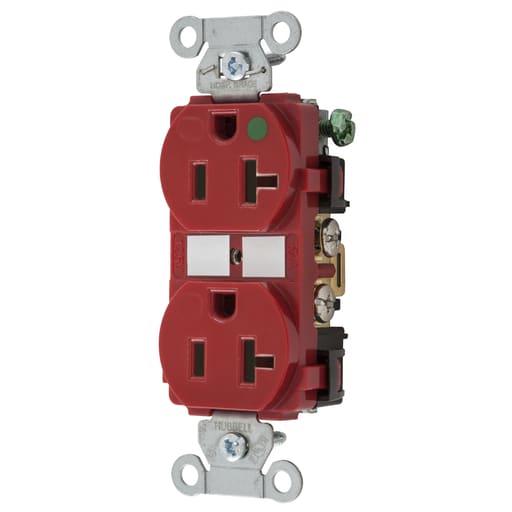 Hubbell Wiring Device - Hubbell 8300RED Straight Blade Device, Duplex Receptacle, Hospital Grade, Hubbell-Pro, 20A 125V, 2-Pole 3-Wire Grounding, 5-20R, Red