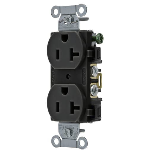 Hubbell Wiring Device - Hubbell BR20-BLK Black 20A 125V Duplex Receptacle. Commercial Spec Grade