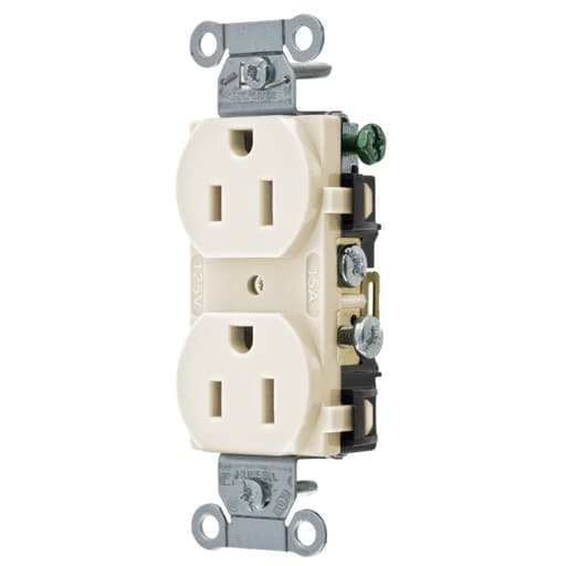 Hubbell Wiring Device - Hubbell CR15-LADUP Duplex Receptacle, Commercial Grade, Side Wire only, 15A 125V - Light Almond