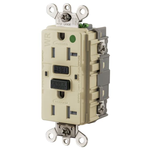 Hubbell Wiring Device - Hubbell GF8300SGI 20A, 125V Industrial Hospital Grade, Tamper-Resistant, Weather-Resistant, Ground Fault Receptacle, Ivory