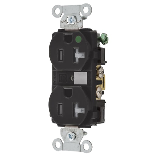 Hubbell Wiring Device - Hubbell 8300BKTRA Straight Blade Device, Tamper Resistant, Duplex Receptacle, Hubbell-Pro, Hospital Grade, 20A 125V, 2- Pole 3-Wire Grounding, 5-20R, Black