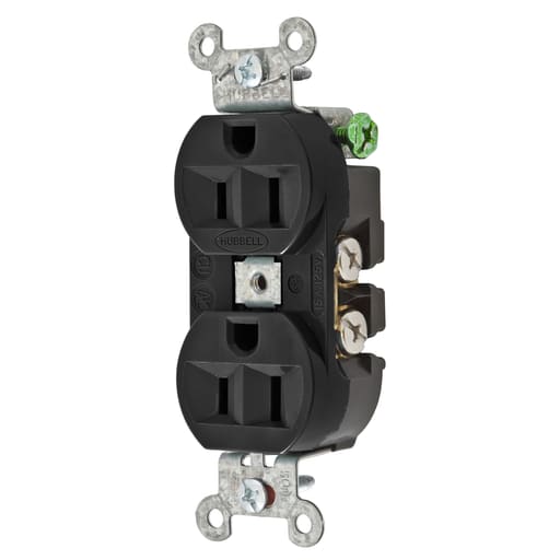 Hubbell Wiring Device - Hubbell 5262BLK Receptacle, DUP SB, HUBPRO, 15A 125V, SM , BK