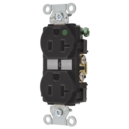 Hubbell Wiring Device - Hubbell 8300BK Straight Blade Device, Duplex Receptacle, Hubbell-Pro, Hospital Grade, 20A 125V, 2-Pole 3-Wire Grounding, 5-20R, Black