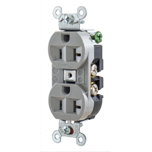 Hubbell Wiring Device - Hubbell 5362G 20 Amp 125 Volt 2-Pole 3-Wire NEMA 5-20R Gray Straight Blade Duplex Receptacle