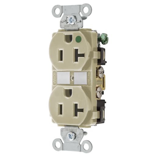 Hubbell Wiring Device - Hubbell 8300IV Straight Blade Device, Duplex Receptacle, Hospital Grade, Hubbell-Pro, 20A 125V, 2-Pole 3-Wire Grounding, 5-20R, Ivory