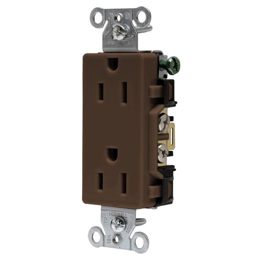 Hubbell Wiring Device - Hubbell DR15DECO Receptacle, COMM GRD, 15A 125V, 5-15R, BR