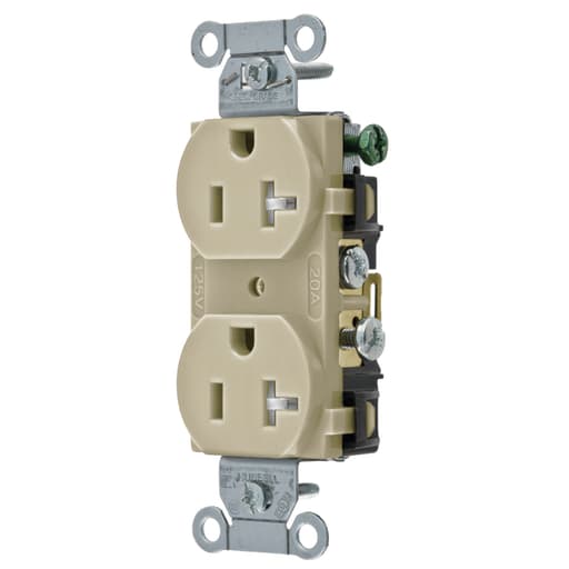 Hubbell Wiring Device - Hubbell CR20ITR 20 Amp 125 Volt 2-Pole 3-Wire NEMA 5-20R Ivory Straight Blade Duplex Receptacle