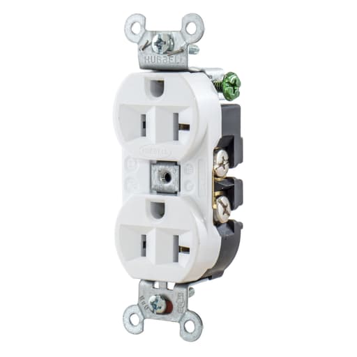 Hubbell Wiring Device - Hubbell 5362-W White 20A 125V Duplex Receptacle - Finder Groove Face. Heavy Duty Industrial Series