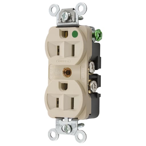 Hubbell Wiring Device - Hubbell HBL8200HI 15 Amp 125 Volt 2-Pole 3-Wire NEMA 5-15R Ivory Straight Blade Duplex Receptacle