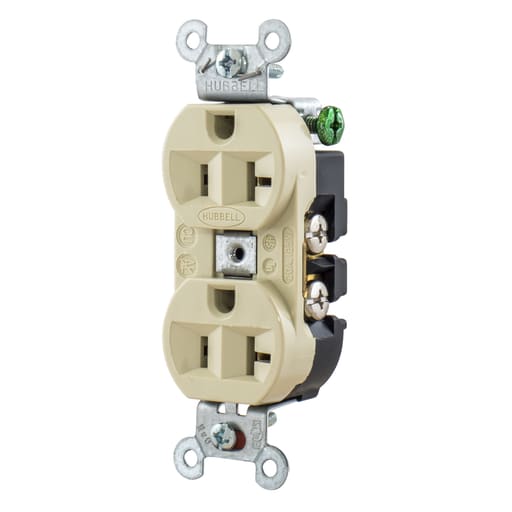 Hubbell Wiring Device - Hubbell 5362-I Ivory 20A 125V Duplex Receptacle - Finder Groove Face. Heavy Duty Industrial Series