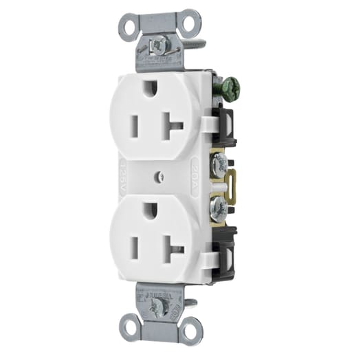 Hubbell Wiring Device - Hubbell BR20-WHI White 20A 125V Duplex Receptacle. Commercial Spec Grade