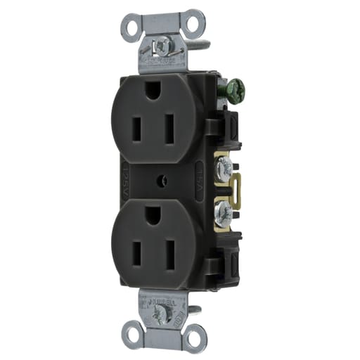 Hubbell Wiring Device - Hubbell BR15-BLK Black 15A 125V Duplex Receptacle. Commercial Spec Grade