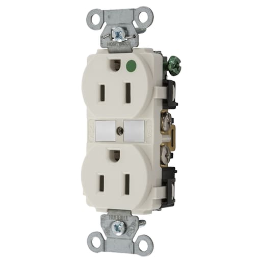 Hubbell Wiring Device - Hubbell 8200LA Straight Blade Device, Duplex Receptacle, Hubbell-Pro, Hospital Grade, 2-Pole 3-Wire Grounding, 15A 125V, 5-15R, Light Almond