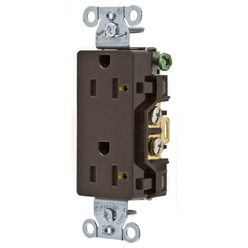 Hubbell Wiring Device - Hubbell DR20 20 Amp 125 Volt 2-Pole 3-Wire NEMA 5-20R Brown Decorator Straight Blade Receptacle