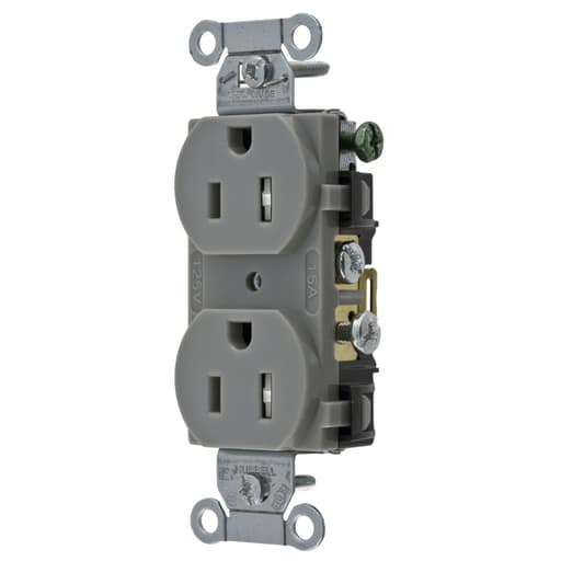 Hubbell Wiring Device - Hubbell CR15-GRYTR Tamper Resistant Duplex Receptacle, Commercial Grade, 15A 125V - Gray