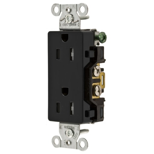 Hubbell Wiring Device - Hubbell DR15BLKTR TAMP RES, DECO FACE, 15A 125V, 5-15R, BK