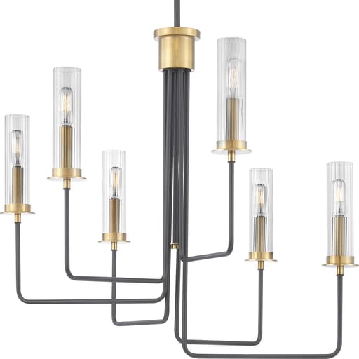 Progress Lighting - Progress P400168-143 Rainey Collection Six-Light Graphite Clear Fluted Ribbed Glass Modern Chandelier Light