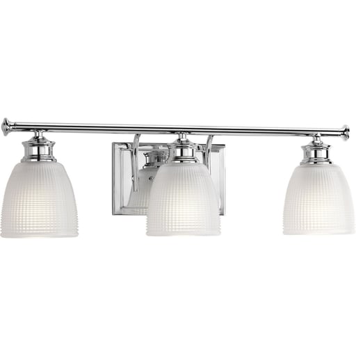 Progress Lighting - Progress P2117-15 Lucky Collection Three-Light Polished Chrome Frosted Prismatic Glass Coastal Bath Vanity Light