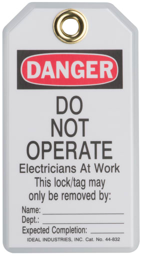 Ideal Industries - Ideal 44-832 Heavy Duty Lockout Tag "Do Not Operate - Electricians at Work " (5/Card)