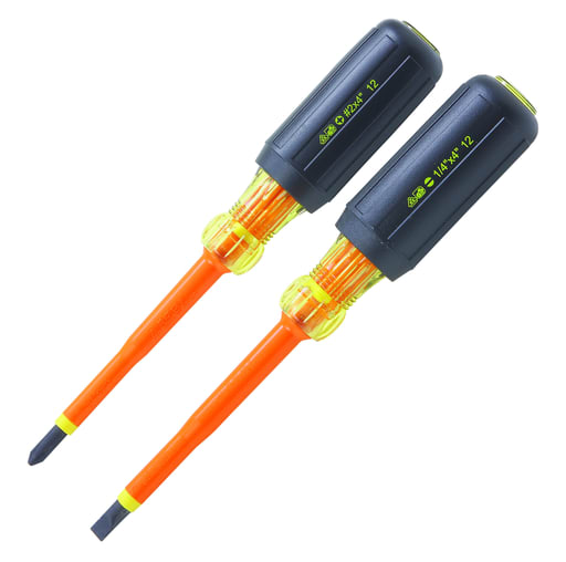 Ideal Industries - Ideal 35-9305 2Pc Insulated Screwdriver Set, (4" Blades, 1/4" tip & #2 Tip) w/Cushion Grips
