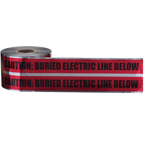 Ideal Industries - Ideal 42-251 Tape "Caution Buried Electric Line Below", 6" x 1000', Red w/Solid Aluminum Folie Core, Detectable Underground Tape