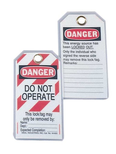 Ideal Industries - Ideal 44-849 Heavy Duty Lockout Tag "Do Not Operate" w/Red Striped Background, Vinyl