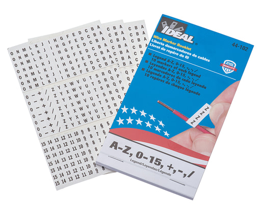Ideal Industries - Ideal 44-102 Wire Marker Booklet - Legend A-Z, 0-15, +, -, / (10 each)