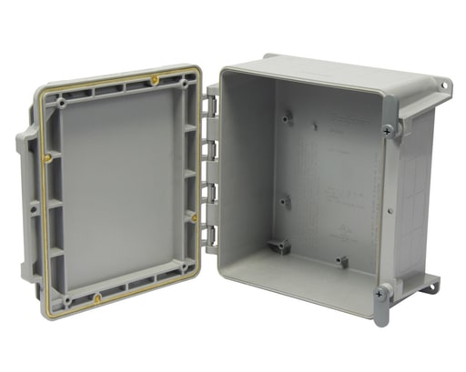 Multi Fittings / Kralo - Ipex JBXH884 (277100) 8" x 8" x 4" Scepter PVC Junction Box, Hinged Cover, NEMA 1,2,3R,4,4X,12,13
