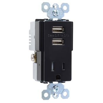 Pass & Seymour / Legrand - Pass & Seymour TM8-USBBKCC6 15/2.1 Amp 125 VAC Black Decorator Combination Switch and USB Charger